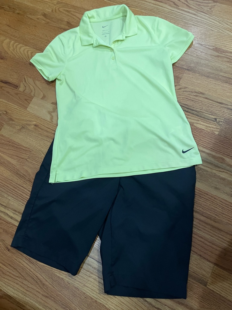 Nike Pro Perform Neon Yellow Polo With Black Athletic Bermuda Shorts Sz 6 Euc